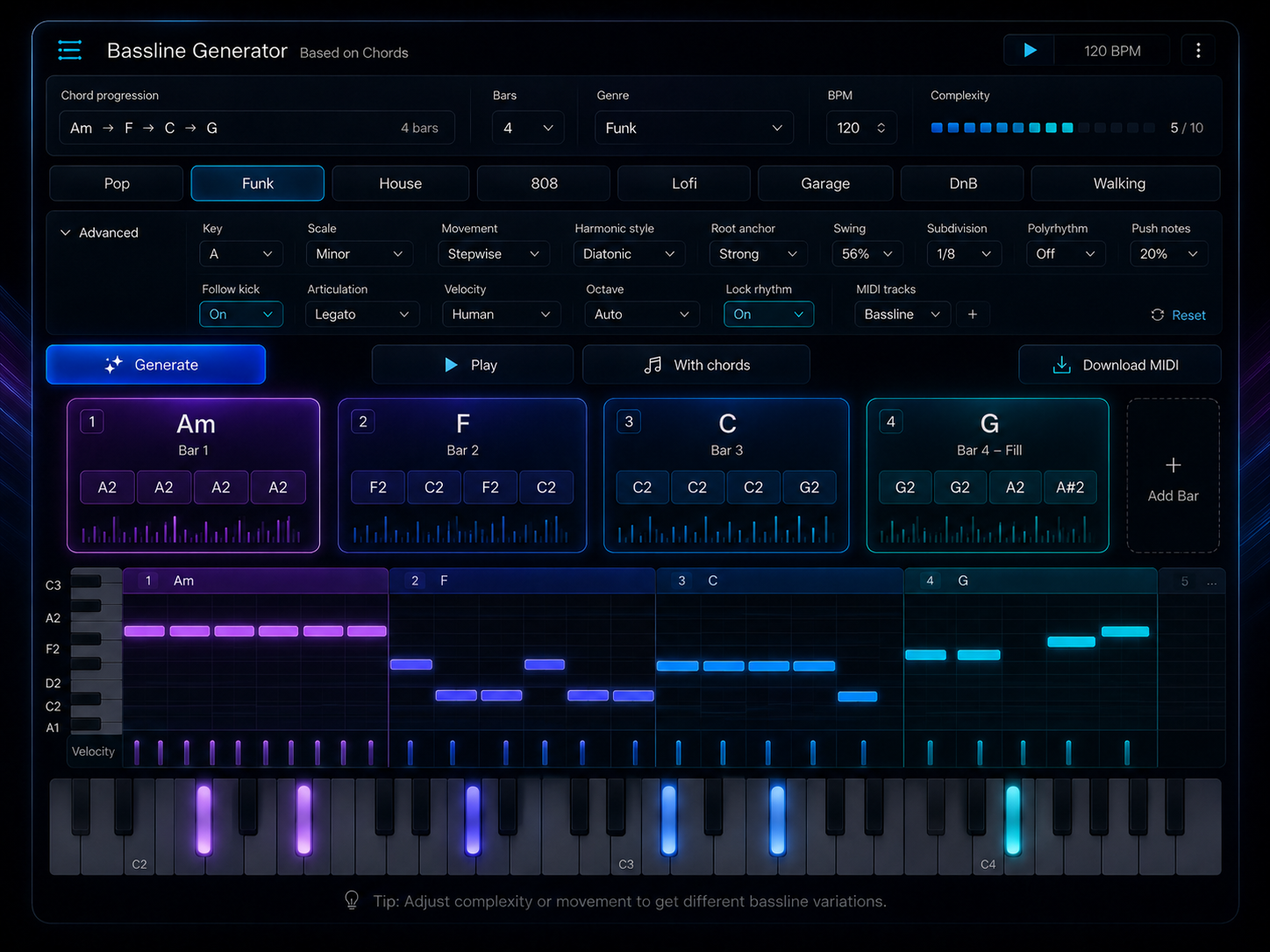 Bassline Generator interface preview